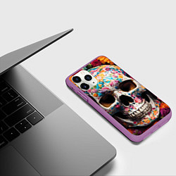 Чехол iPhone 11 Pro матовый Яркие цветы и череп, цвет: 3D-фиолетовый — фото 2