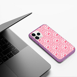 Чехол iPhone 11 Pro матовый Кошачьи лапки и сердечки, цвет: 3D-фиолетовый — фото 2