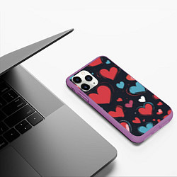 Чехол iPhone 11 Pro матовый Сердечный паттерн, цвет: 3D-фиолетовый — фото 2