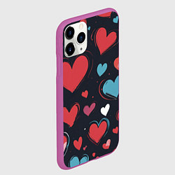 Чехол iPhone 11 Pro матовый Сердечный паттерн, цвет: 3D-фиолетовый — фото 2