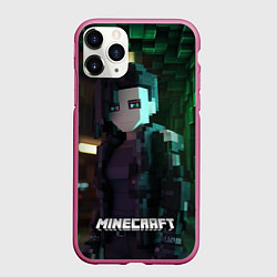 Чехол iPhone 11 Pro матовый Minecraft matrix, цвет: 3D-малиновый