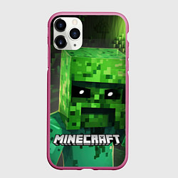 Чехол iPhone 11 Pro матовый Minecraft персонаж большой зеленый монстр, цвет: 3D-малиновый