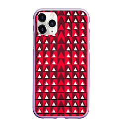 Чехол iPhone 11 Pro матовый Белые треугольники на красном фоне, цвет: 3D-светло-сиреневый
