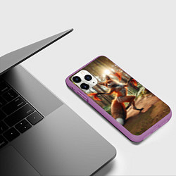 Чехол iPhone 11 Pro матовый Лиса Шаманка танцует зажигательный танец в лесу, цвет: 3D-фиолетовый — фото 2