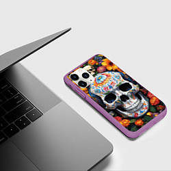 Чехол iPhone 11 Pro матовый Bright colors and a skull, цвет: 3D-фиолетовый — фото 2