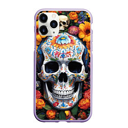 Чехол iPhone 11 Pro матовый Bright colors and a skull, цвет: 3D-светло-сиреневый