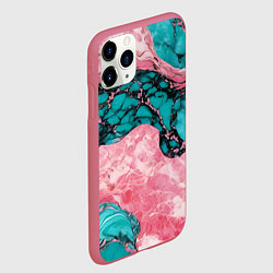 Чехол iPhone 11 Pro матовый Розово-бирюзовый мрамор, цвет: 3D-малиновый — фото 2