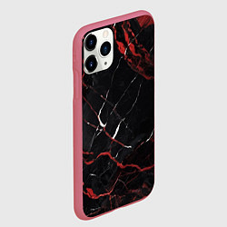 Чехол iPhone 11 Pro матовый Черно-красный мрамор, цвет: 3D-малиновый — фото 2