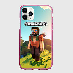 Чехол iPhone 11 Pro матовый Minecraft персонаж, цвет: 3D-малиновый