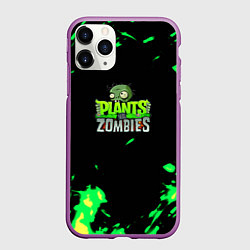 Чехол iPhone 11 Pro матовый Plants vs Zombies зелёная текстура, цвет: 3D-фиолетовый