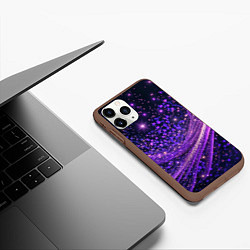 Чехол iPhone 11 Pro матовый Фиолетовые сверкающие абстрактные волны, цвет: 3D-коричневый — фото 2