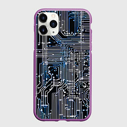 Чехол iPhone 11 Pro матовый Киберпанк схемы белые и синие, цвет: 3D-фиолетовый
