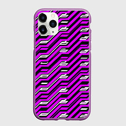 Чехол iPhone 11 Pro матовый Киберпанк узор фиолетовый и чёрный, цвет: 3D-фиолетовый