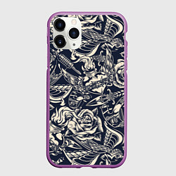Чехол iPhone 11 Pro матовый Gray tattoo machine, цвет: 3D-фиолетовый