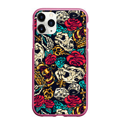 Чехол iPhone 11 Pro матовый Tattoo dice skull, цвет: 3D-малиновый