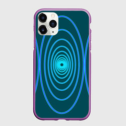 Чехол iPhone 11 Pro матовый Неоновые овалы на зеленом фоне, цвет: 3D-фиолетовый