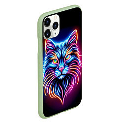 Чехол iPhone 11 Pro матовый Суровый неоновый кот, цвет: 3D-салатовый — фото 2