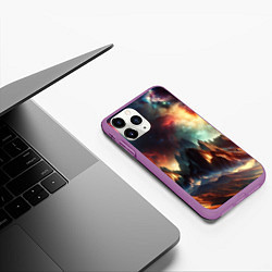Чехол iPhone 11 Pro матовый Space landscape with mountains, цвет: 3D-фиолетовый — фото 2