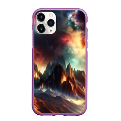 Чехол iPhone 11 Pro матовый Space landscape with mountains, цвет: 3D-фиолетовый