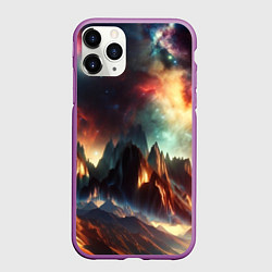 Чехол iPhone 11 Pro матовый Space landscape with mountains, цвет: 3D-фиолетовый