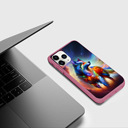 Чехол iPhone 11 Pro матовый Космический красочный волк, цвет: 3D-малиновый — фото 2