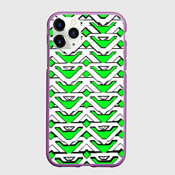 Чехол iPhone 11 Pro матовый Бело-зелёный узор, цвет: 3D-фиолетовый