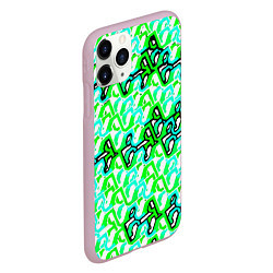 Чехол iPhone 11 Pro матовый Зелёный узор и бело-чёрная обводка, цвет: 3D-розовый — фото 2