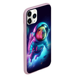 Чехол iPhone 11 Pro матовый Полёт капибары в космосе - неон, цвет: 3D-розовый — фото 2