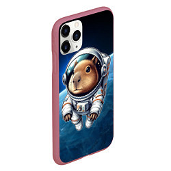 Чехол iPhone 11 Pro матовый Кроха капибара в космическом скафандре, цвет: 3D-малиновый — фото 2