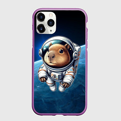 Чехол iPhone 11 Pro матовый Кроха капибара в космическом скафандре, цвет: 3D-фиолетовый