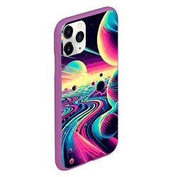Чехол iPhone 11 Pro матовый Неоновый космос - нейросеть, цвет: 3D-фиолетовый — фото 2