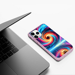 Чехол iPhone 11 Pro матовый Неоновая космическая абстракция - нейросеть, цвет: 3D-розовый — фото 2