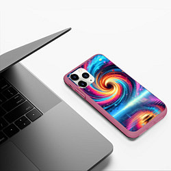 Чехол iPhone 11 Pro матовый Неоновая космическая абстракция - нейросеть, цвет: 3D-малиновый — фото 2