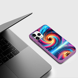 Чехол iPhone 11 Pro матовый Неоновая космическая абстракция - нейросеть, цвет: 3D-фиолетовый — фото 2