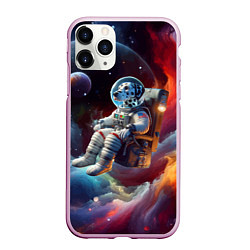 Чехол iPhone 11 Pro матовый Космонавт далматинец в неоновой галактике, цвет: 3D-розовый