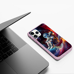 Чехол iPhone 11 Pro матовый Космонавт далматинец в неоновой галактике, цвет: 3D-розовый — фото 2