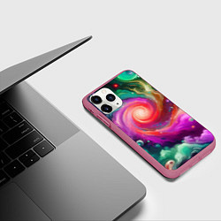 Чехол iPhone 11 Pro матовый Космическая неоновая фантазия - нейросеть, цвет: 3D-малиновый — фото 2