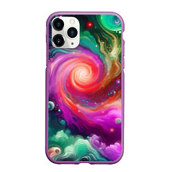 Чехол iPhone 11 Pro матовый Космическая неоновая фантазия - нейросеть, цвет: 3D-фиолетовый