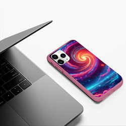 Чехол iPhone 11 Pro матовый Яркая неоновая галактика - нейросеть, цвет: 3D-малиновый — фото 2