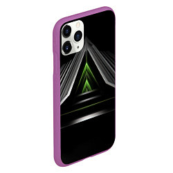 Чехол iPhone 11 Pro матовый Black green abstract nvidia style, цвет: 3D-фиолетовый — фото 2