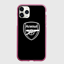 Чехол iPhone 11 Pro матовый Arsenal fc белое лого, цвет: 3D-малиновый