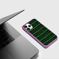 Чехол iPhone 11 Pro матовый Зелёные круги и полосы, цвет: 3D-фиолетовый — фото 2
