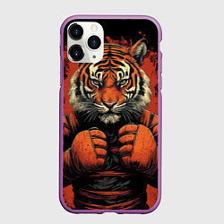 Чехол iPhone 11 Pro матовый Муай-Тай тигр в стойке боевые искусства, цвет: 3D-фиолетовый