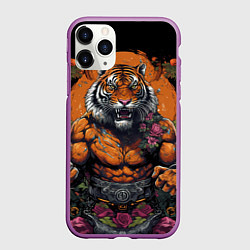 Чехол iPhone 11 Pro матовый Муай-Тай тигр в стойке боевые искусства, цвет: 3D-фиолетовый