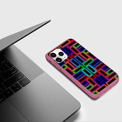 Чехол iPhone 11 Pro матовый Цветные светящиеся прямоугольники, цвет: 3D-малиновый — фото 2