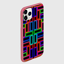 Чехол iPhone 11 Pro матовый Цветные светящиеся прямоугольники, цвет: 3D-малиновый — фото 2