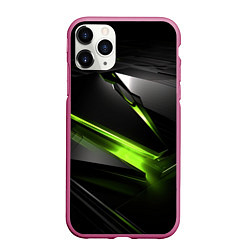 Чехол iPhone 11 Pro матовый Зеленая абстрактная конструкция в стиле nvidia, цвет: 3D-малиновый