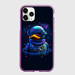 Чехол iPhone 11 Pro матовый Резиновый черный утенок в очках в стиле стимпанк, цвет: 3D-фиолетовый