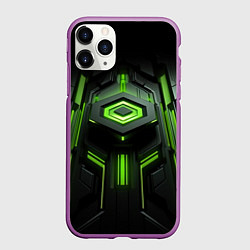 Чехол iPhone 11 Pro матовый Объемная абстрактная шестигранная зеленая фигура н, цвет: 3D-фиолетовый