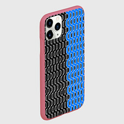Чехол iPhone 11 Pro матовый Чёрно-синий паттерн с белой обводкой, цвет: 3D-малиновый — фото 2